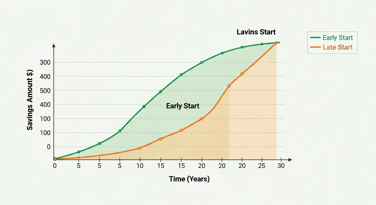 시작 시점에 따른 노후 자산 형성 차이 비교