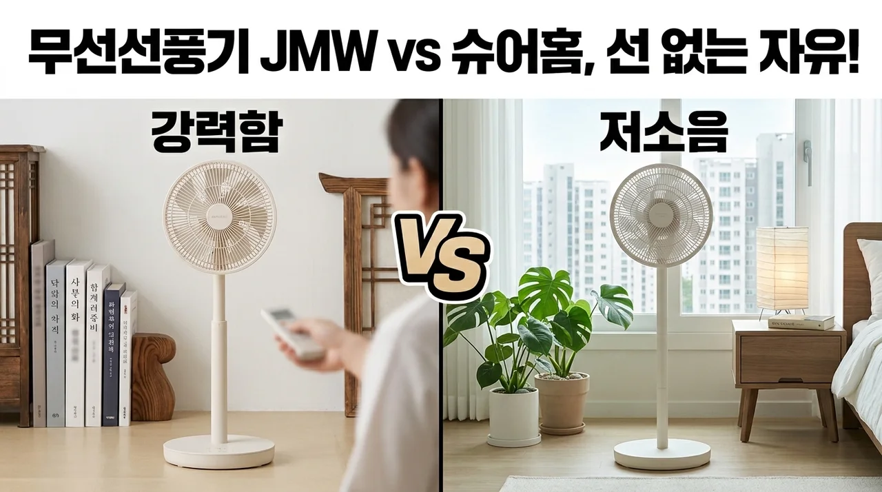 무선선풍기 JMW vs 슈어홈, 선 없는 자유! 삶의 질 수직 상승템 비교