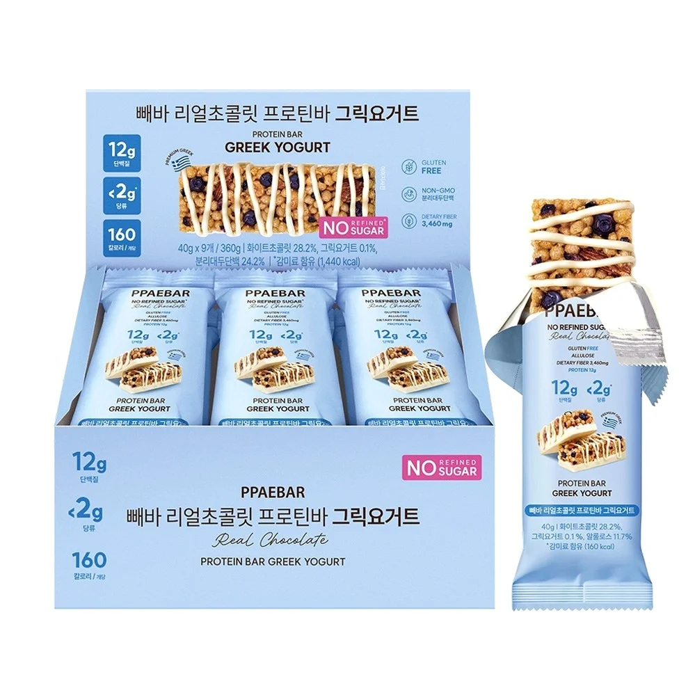무가당 설탕X 빼바 리얼초콜릿 프로틴바 그릭요거트