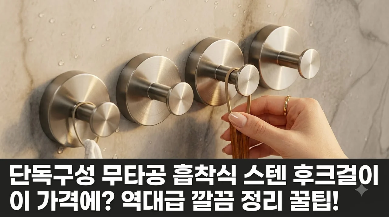 [단독구성] 무타공 흡착식 스텐 후크걸이, 이 가격에? 역대급 깔끔 정리 꿀팁!
